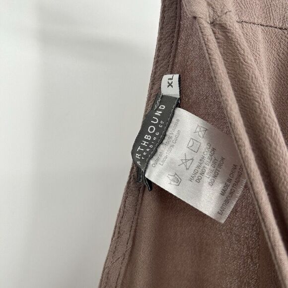 Earthbound Trading Co Boho Mini Dress Brown Crochet Long Bell Sleeves Size XL - Picture 8 of 8